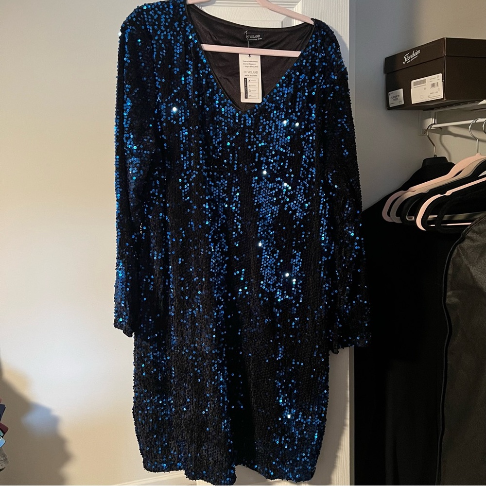 NWT Sequin Dress V Neck Party Cocktail Sparkle Glitter Stretchy Mini Bodycon 24W